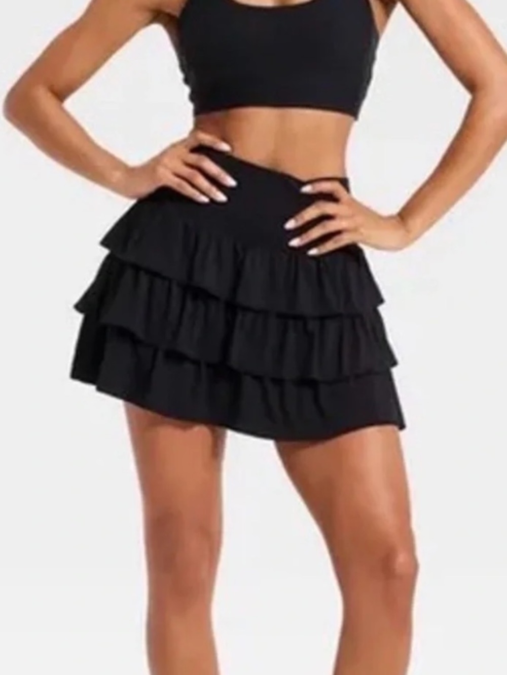 JoyLab Black Tiered Ruffle high rise athletic skort b